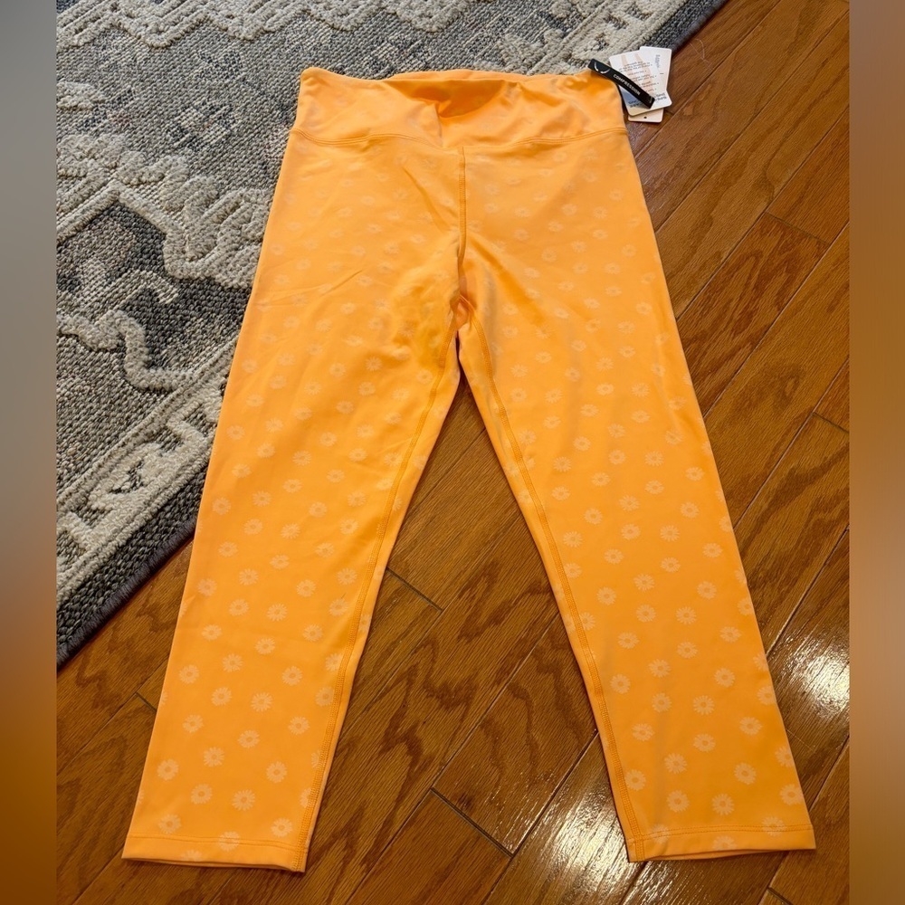Nanette Lenore Floral Neon Orange Crop Leggings Womens Size Large NWT